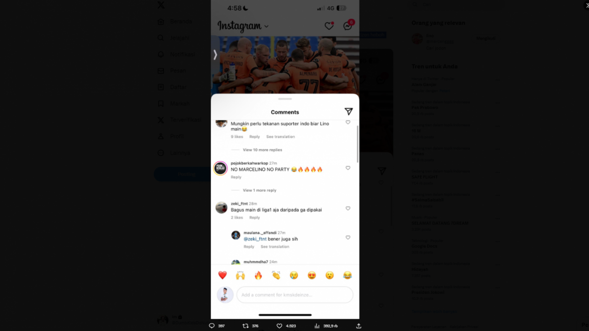 Komentar netizen Indonesia di media sosial KMSK Deinze yang diunggah oleh Marselino Ferdinan. [X/Twitter @marcengggg]