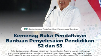 Kemenag Buka Program Beasiswa Bantuan Penyelesaian Pendidikan S2 dan S3, Ini Syaratnya!