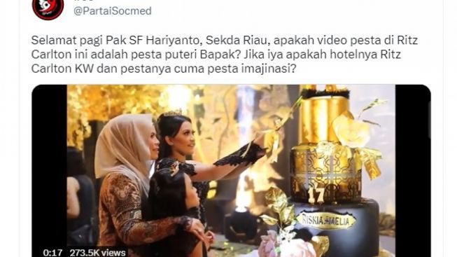 Sekda Provinsi Riau Mengaku Istrinya Pakai Tas KW, kini Muncul Video Ultah Mewah Anaknya