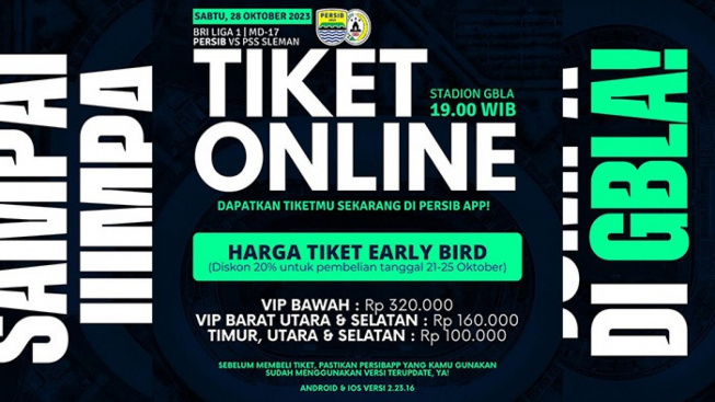 Persib Bandung 'Ngolo' Bobotoh, Kasih Harga Miring Tiket Versus PSS Sleman, Berikut Daftar Harganya!