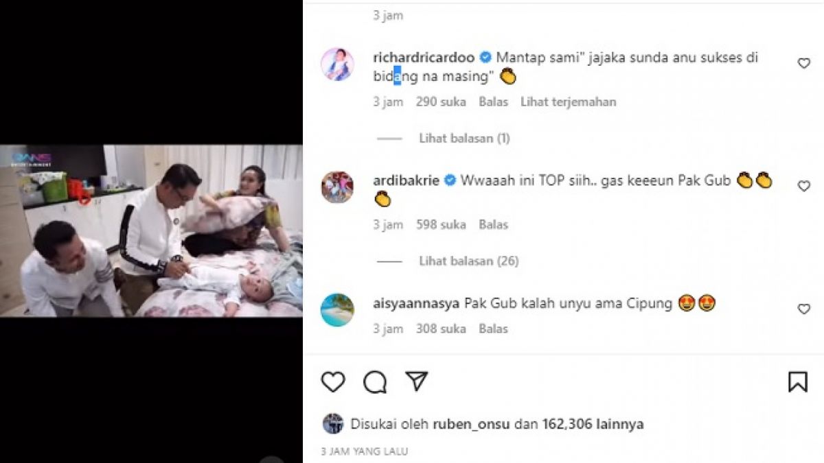 Ardi Bakri turut berkomentar di unggahan Ridwan Kamil [Instagram @ridwankamil]