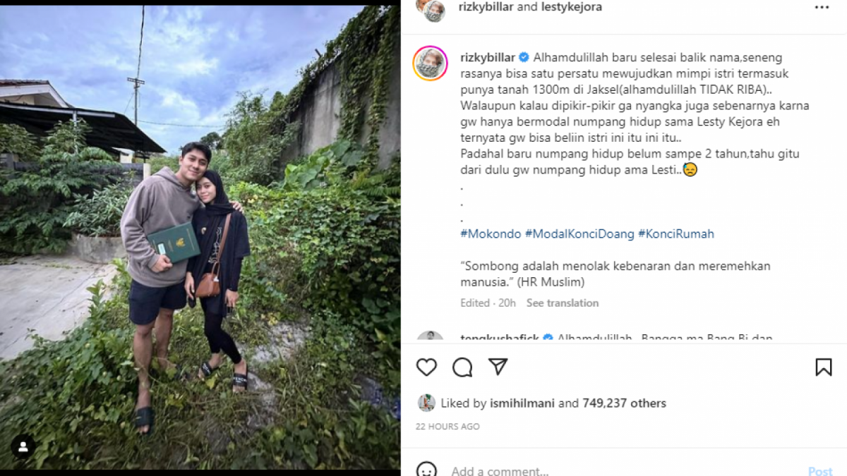 Tangkapan Layar (Instagram/rizkybillar)
