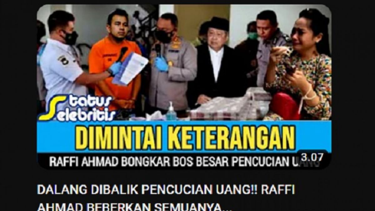 Cek fakta Raffi Ahmad bongkar bos besar kasus pencucian uang. [Tangkap layar Youtube SELEB TV]