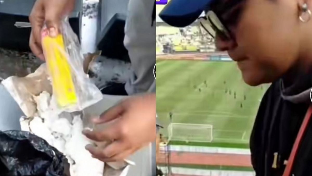 Pria suporter bola membawa flare ke stadion dengan modus nasi bungkus berhasil kelabui petugas. [Tiktok @mafia_bola72]