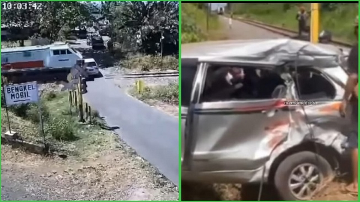 Detik-detik Avanza dihantam kereta api. [Instagram @memomedsos]
