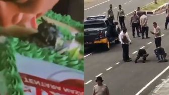 Viral, Oknum Polisi Jilat Kue HUT TNI Sembari Berucap : Semoga Tidak Panjang Umur !