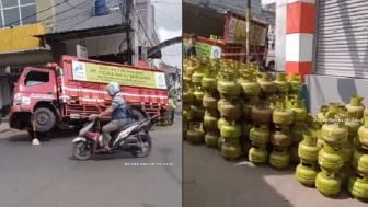 VIRAL! Truk Pengangkut Tabung Gas LPG di Lembang Terperosok ke Galian Gorong-Gorong hingga Muatan Terpaksa Diturunkan