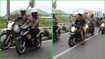 VIRAL! 2 Remaja Gemetar di Sampingnya Ada Polisi Lantaran Gak Pakai Helm, Netizen Justru Soroti Motor yang Dibawa Polisi