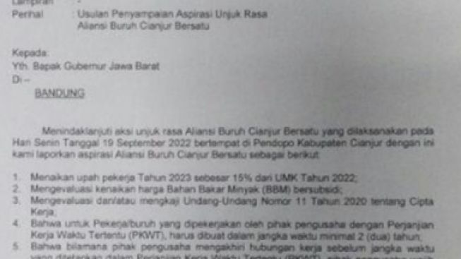 Surat Usulan Evaluasi Kenaikan Harga BBM Bupati Cianjur Diduga Palsu