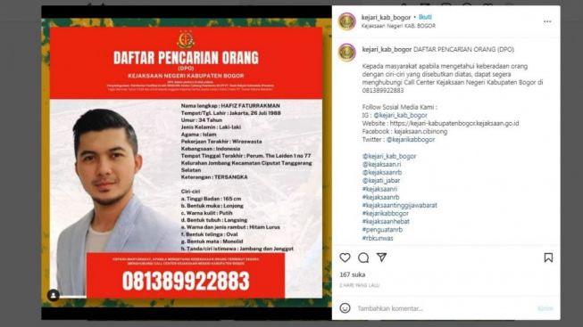 Diduga Korupsi Rp 3,1 Miliar, Adik Irwansyah Masuk DPO Kejaksaan Negeri Kabupaten Bogor