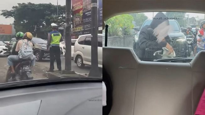 VIRAL! Pemotor Ngumpet di Belakang Mobil dengan Muka Pucat dan Ketakutan Lihat Polisi: Mukanya Kasian Tapi Lucu...