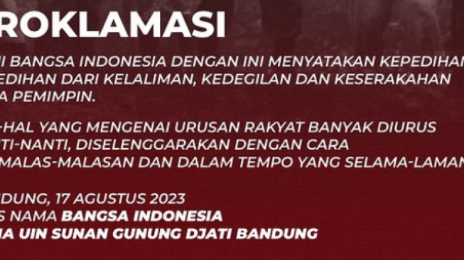 Refleksi 78 Tahun HUT RI, DEMA UIN Bandung Umumkan Kembali Proklamasi