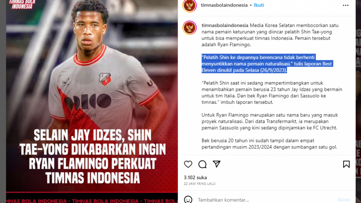 Tangkapan layar, keterangan STY bakal terus tambah pemain naturalisasi. [Ist]