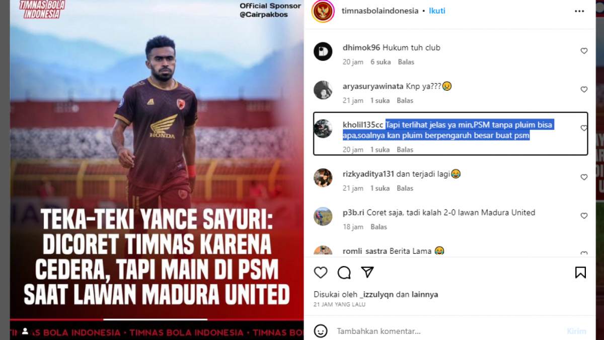 Netizen sebut Wiljan Pluim punya pengaruh besar di PSM Makassar. [Ist]