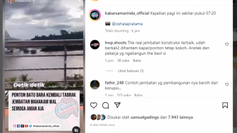 Ponton Batu Bara Tabrak Jembatan di Samarinda, Warganet Puji Ketahanannya: Pembangunannya Bersih dari Korupsi