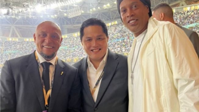 Gaya Erick Thohir Bertemu Bintang Dunia Sepak Bola di Stadion Lusail Qatar