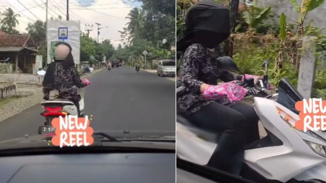 Wajahnya Tertutup Kerudung saat Berkendara, Emak-emak Ini Sukses Hibur Warganet