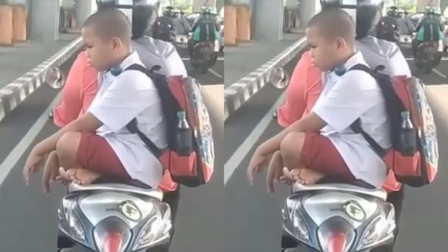 Duduk Bersila di Atas Motor, Bocah Kepala Plontos Ini Disebut Ngambek Karena Latto-latto