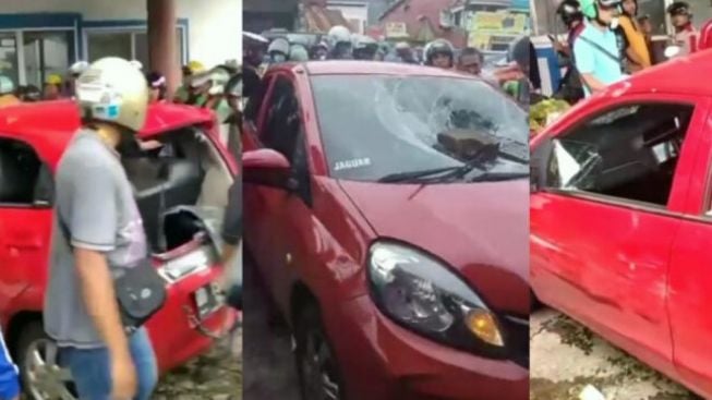 Mobil Honda Brio Merah di Makassar Hancur Diamuk Warga, Ternyata Ini Penyebabnya