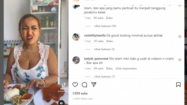 Baca Bismillah, Lina Mukherjee Buat Konten Makan Kulit Babi