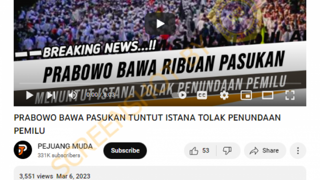 CEK FAKTA: Tolak Penundaan Pemilu, Prabowo Bawa Ribuan Pasukan Tuntut Istana