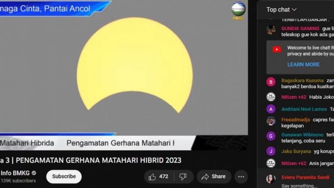 LIVE STREAMING Gerhana Matahari Hibrida Hari Ini, Matahari Tertutup Bulan