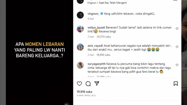 Unggahan Terakhir Virgoun Banjir Komentar Miring Netizen: Lirik Cuman Lirik