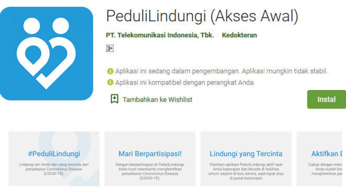 Aplikasi Peduli Lindungi [Tangkapan Layar]
