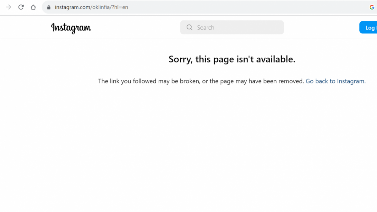Akun Instagram Oklin Fia menghilang. [Tangkapan Layar]