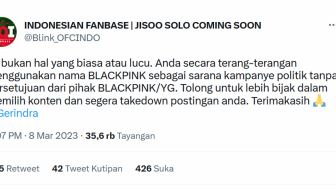 Galaknya Akun Fanbase Blackpink, Partai Gerindra Kena Semprot: Segera Takedown Postingan Anda