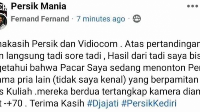 Viral Warganet Ngaku Pergoki Kekasihnya Selingkuh Saat Nonton Persik Kediri di TV Ternyata Hoaks