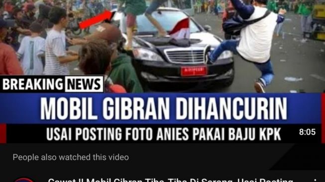 Cek Fakta: Breaking News! Mobil Gibran Dihancurkan Usai Posting Foto Anies Pakai Baju KPK, Benarkah?