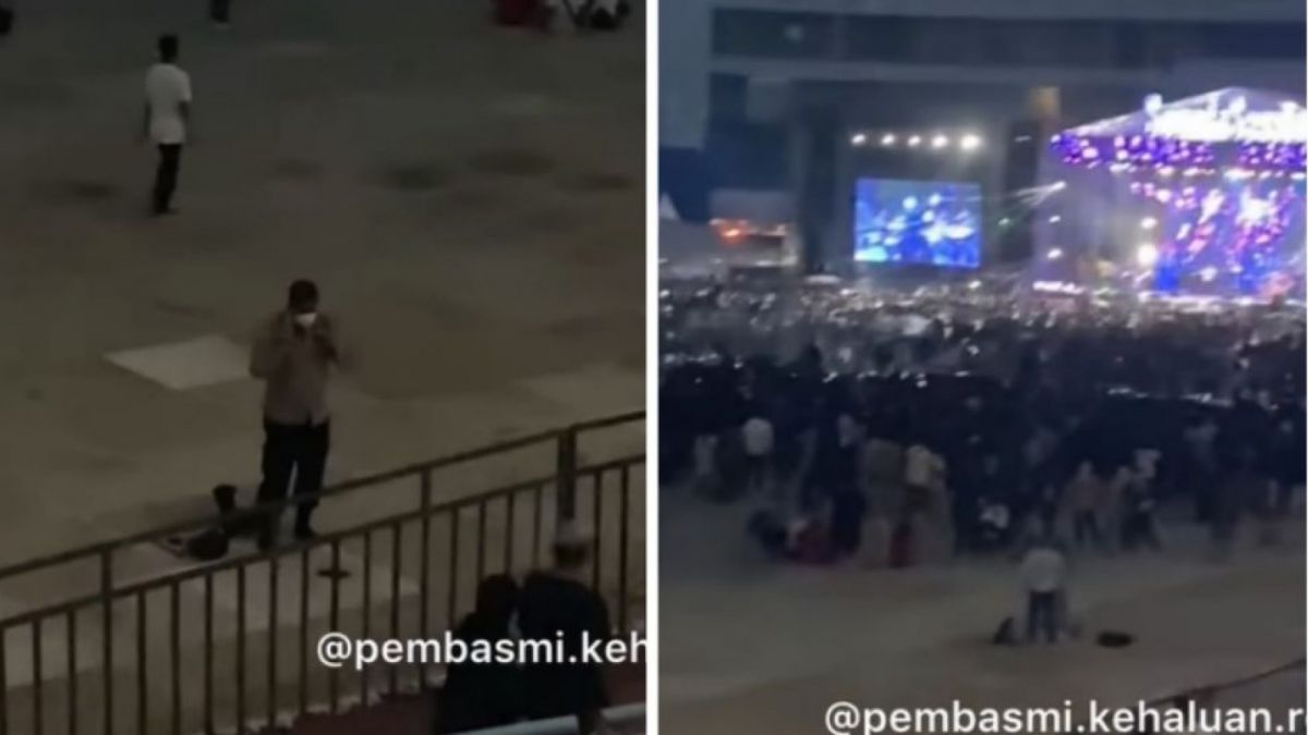 Seorang polisi solat di tengah konser. (Instagram.com) [Foto Istimewa / Akun Instagram Media Sosial]