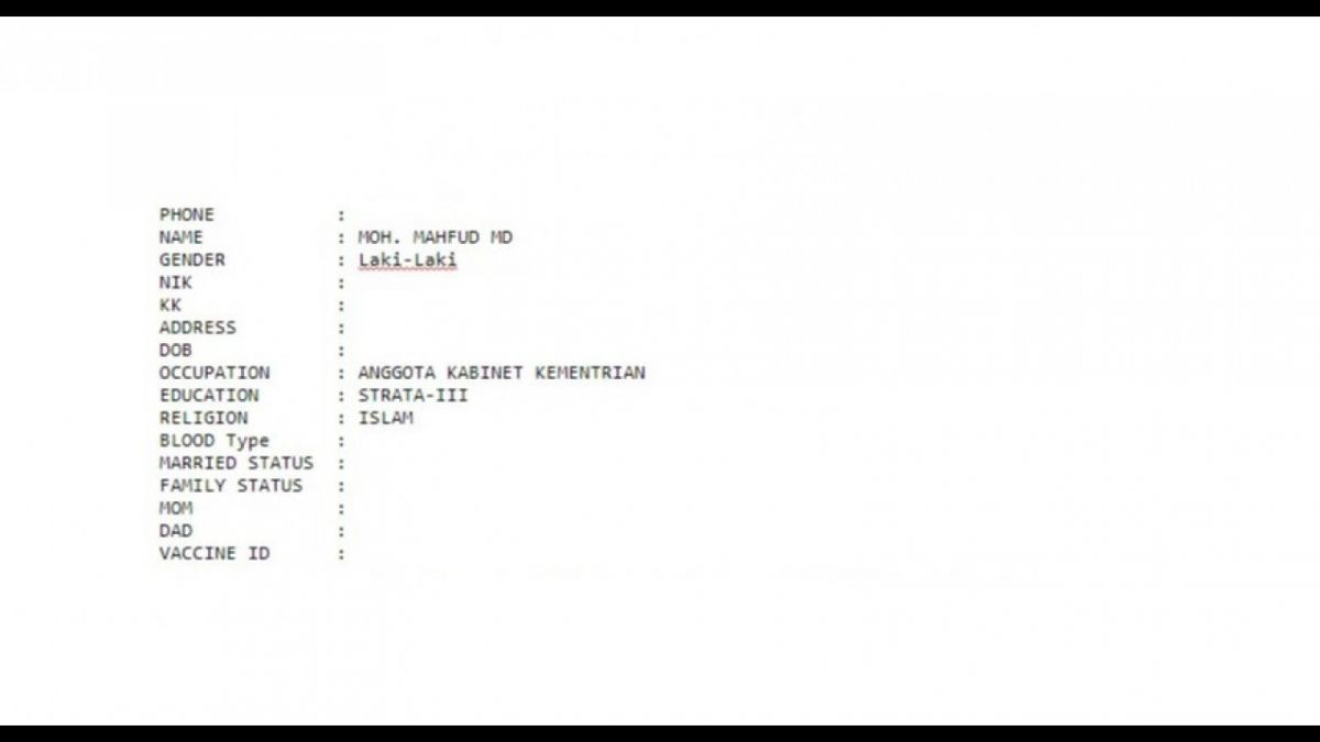 Data pribadi milik Mhafud MD yang disebar oleh Bjorka [Foto Istimewa / Tangkapan Layar]