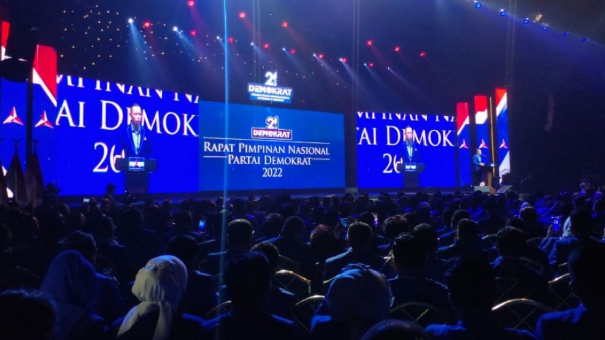 AHY bicara di acara Rapimnas Demokrat. (Suara.com/Ria) [Foto Istimewa / Suara.com]