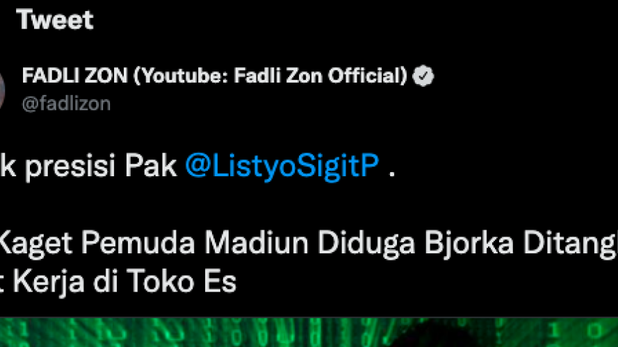 Cuitan fadli Zon soal pemuda Madiun diduga Bjorka ditangkap aparat. [Foto Istimewa / Tangkapan Layar]