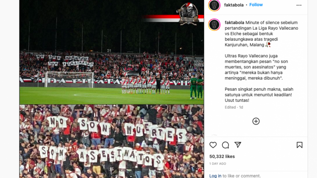 Pesan Suporter di Liga Spanyol untuk Tragedi Kanjuruhan [Tangkapan Layar / Instagram]
