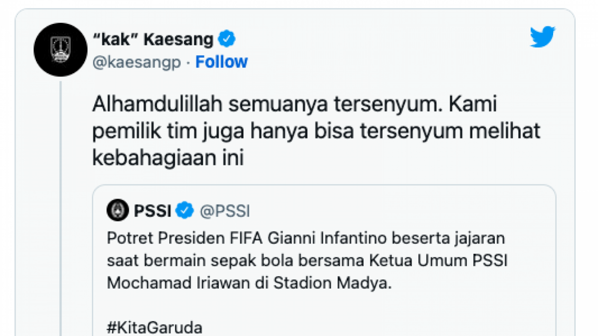 Cuitan Kaesang menyoroti PSSI menyambut FIFA dengan kegiatan  FUn Football [Foto Istimewa / Tangkapan Layar Akun Twitter]