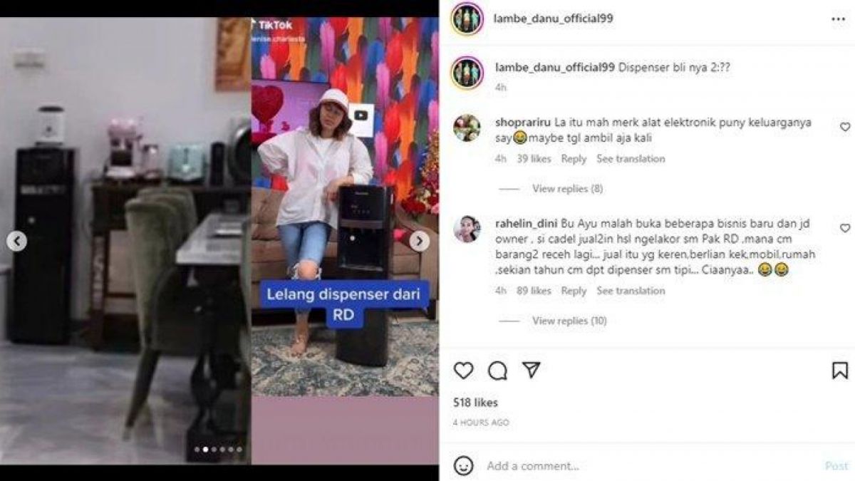 Postingan akun Lambe danu Official 99 yang menyebut kalau barang milik Denise Chariesta dan Ayu Dewi mirip [Foto Tangkapan Layar Instagram]