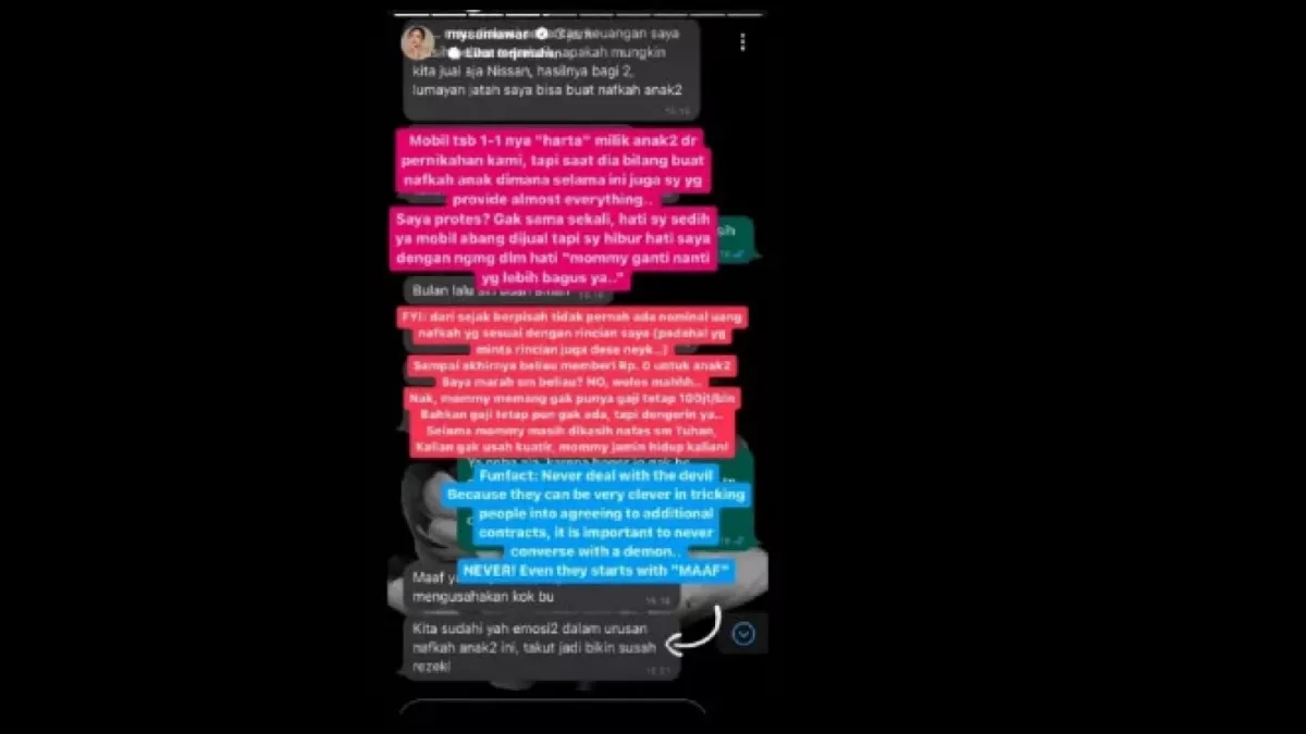 Postingan Mawar AFI soal rencana mantan suaminya yang ingin menjual mobil demi memnuhi kebutuhan ekonomi [Foto: Tangkapan layar Instagram]