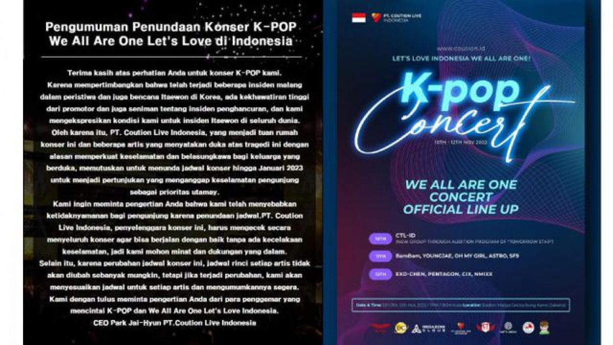Konser Kpop We All Are One Concert Kpop yang turut dibatalkan [Foto: Tangkapan Layar Instagram]