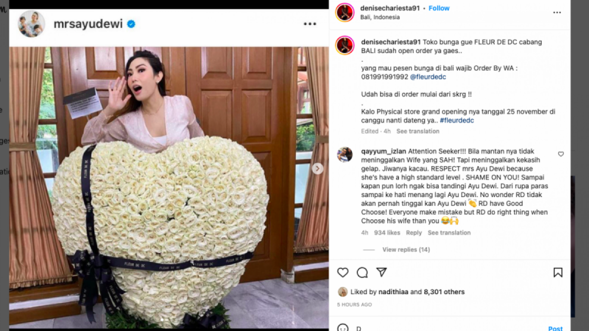 Denise Chariesta Disebut Pasien RSJ Usai Posting Foto Ayu Dewi di Instagram [Tangkapan Layar Instagram @denisechariesta91]