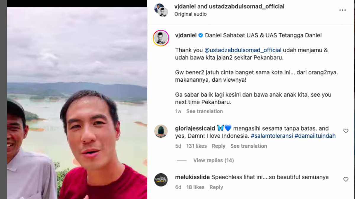 Daniel Mananta ketika datang ke Pekanbaru untuk bertemu dengan Ustadz Abdul Somad (UAS) [Foto: Tangkapan Layar Akun Instagram Daniel Mananta]