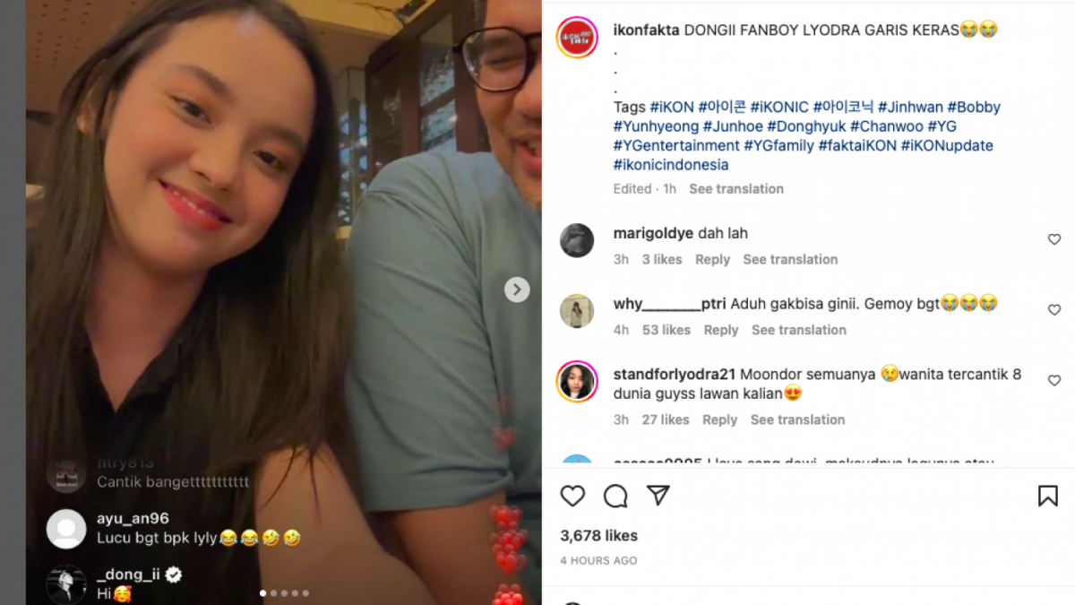Komentar Donghyuk member iKON dalam live Instagram Lyodra Ginting [Foto Instagram Ikonfakta]