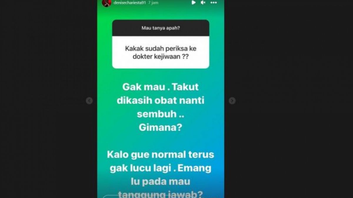 tangkapan layar pernyataan penolakan tes kejiwaan Denise Chairesta. [Instagram]