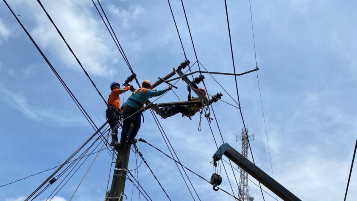 Petugas PLN sedang memperbaiki listrik di wilayah Cianjur. (Dok: PLN)