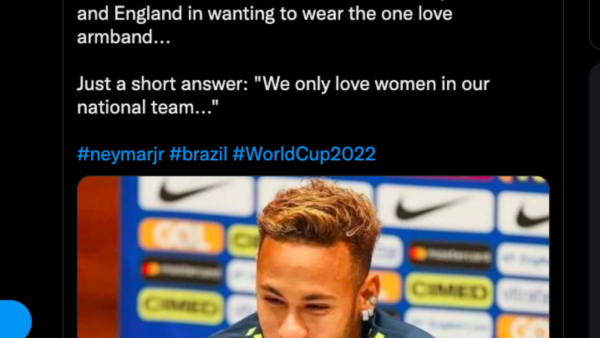 Jawaban Neymar ketika ditanya soal isu kampanye LGBT di Piala Dunia 2022, dia memberikan jawaban yang sederhana. [Foto Twitter]