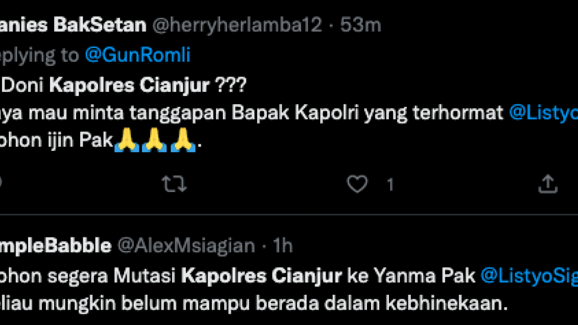 Kekecewaan warga net soal pernyataan Kapolres Cianjur soal pencopotan label tulisan gereja di tenda korban gempa Cianjur.