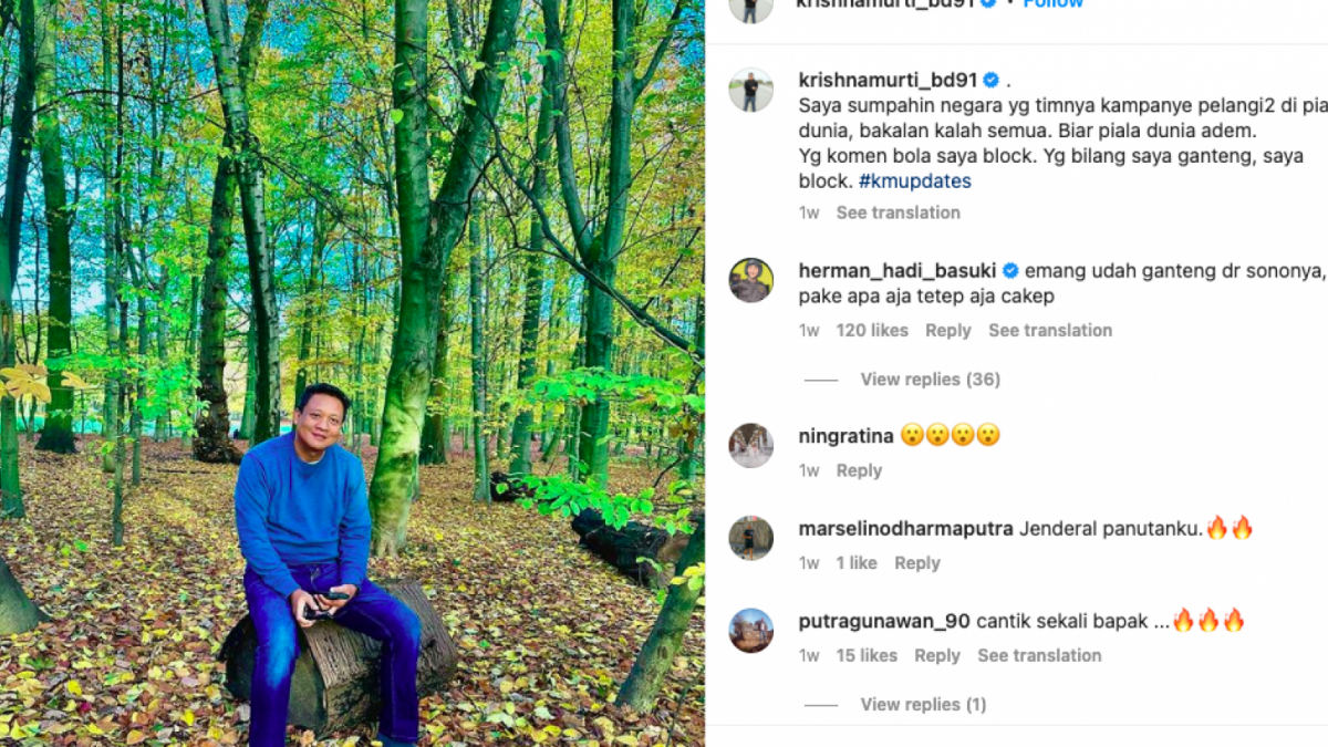 Irjen Krishna Murti menyumpahi tim Piala Dunia yang kampanye soal pelangi akan kalah. Hal ini mendapatkan dukungan dari publik. [Foto: Tangkapan Layar Instagram]