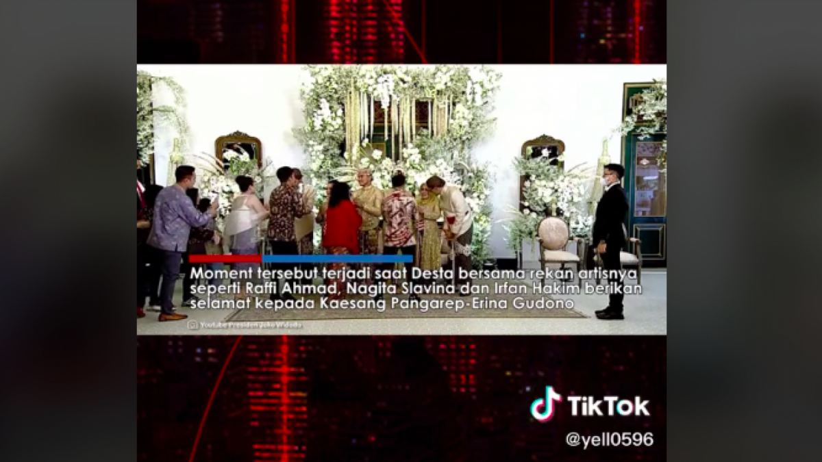 Aksi Desta terhadap Kaesang Pangarep dalam acara pernikahannya membuat seorang pengawal bereaksi. [Foto: Tangkapan Layar Tiktok]